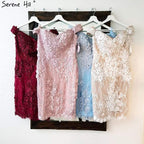 On Sale no return no refundSale Wine Red Handmade Flowers Sexy Cocktail Dresses Sleeveless Above Knee Party Gowns 2025 LA60979