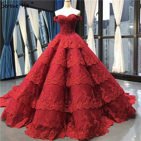 Vestido de novia sexy de lujo en rojo vino con encaje escalonado, sin mangas y con cuentas, 2025, imagen real HM66786, hecho a medida 