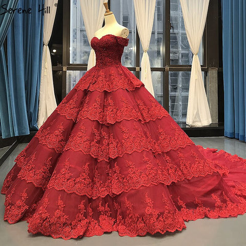 Vestido de novia sexy de lujo en rojo vino con encaje escalonado, sin mangas y con cuentas, 2025, imagen real HM66786, hecho a medida 