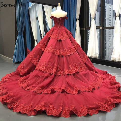 Vestido de novia sexy de lujo en rojo vino con encaje escalonado, sin mangas y con cuentas, 2025, imagen real HM66786, hecho a medida 