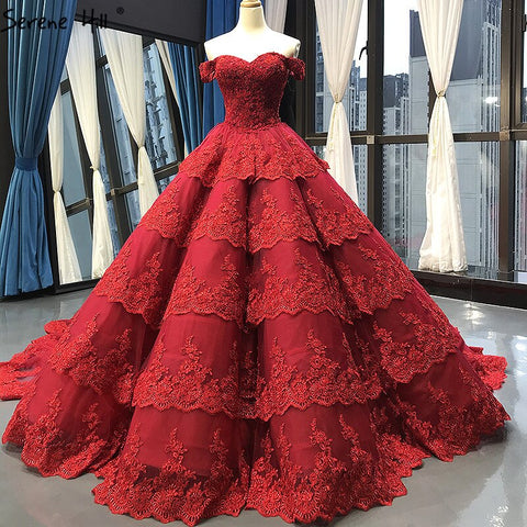 Vestido de novia sexy de lujo en rojo vino con encaje escalonado, sin mangas y con cuentas, 2025, imagen real HM66786, hecho a medida 