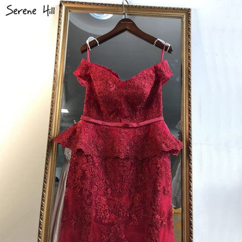 Vestido de noche sexy de sirena color vino tinto con cristales 2025, sin mangas, falso, de dos piezas, largo, LA70315 