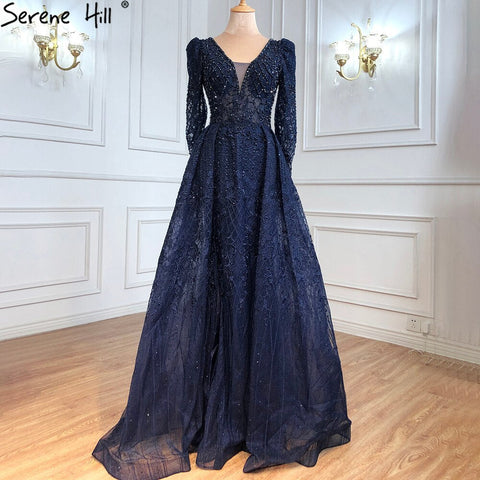 Vestido de noche estilo sirena color vino tinto con escote en V, estilo Dubái 2025, de lujo, con mangas largas y cuentas de cristal, vestido formal LA70537 