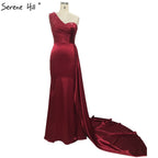 Wine Red Sleeveless Sexy Satin Evening Dresses 2025 One Shoulder Simple Mermaid Formal Dress LA70368