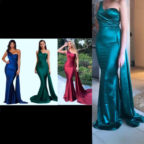 Vestido de noche de satén sexy sin mangas color vino tinto 2025, vestido formal de sirena sencillo con un solo hombro LA70368 