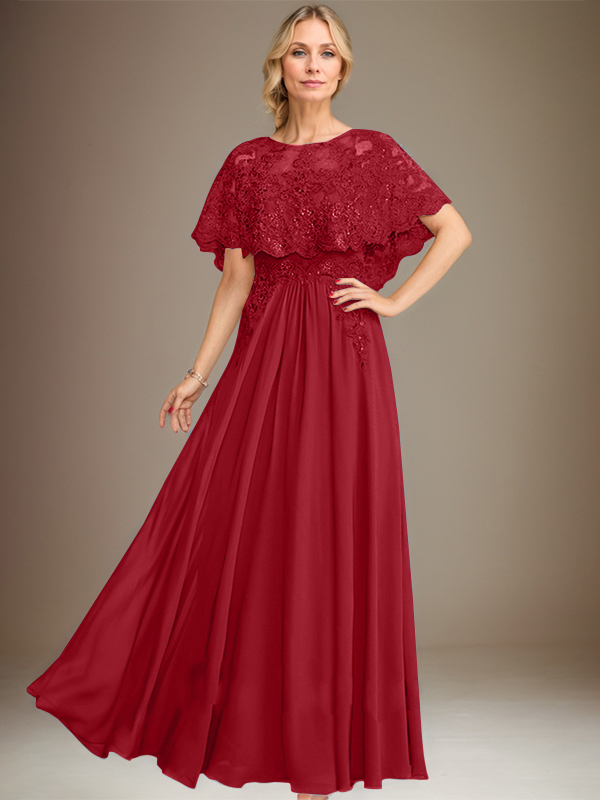 Vestido de novia de corte línea A, escote barco, largo hasta el suelo, de gasa de encaje con apliques de lentejuelas para la madre de la novia 