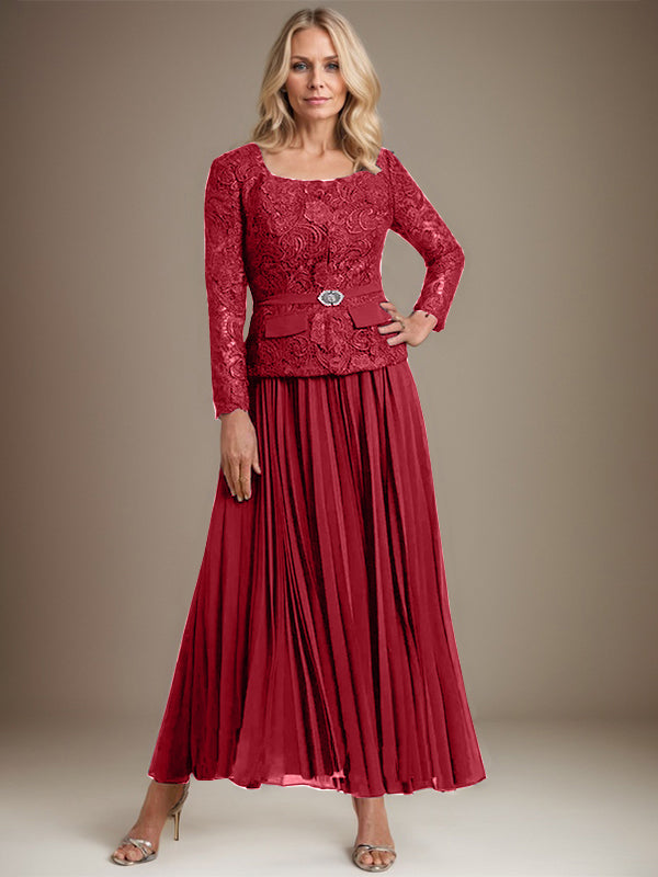 Vestido de gasa corte A, largo hasta el tobillo, para la madre de la novia, con pliegues. 