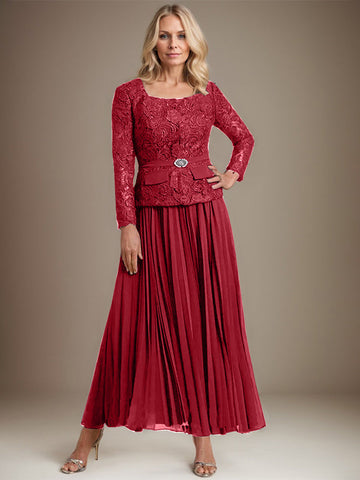 Vestido de gasa corte A, largo hasta el tobillo, para la madre de la novia, con pliegues. 