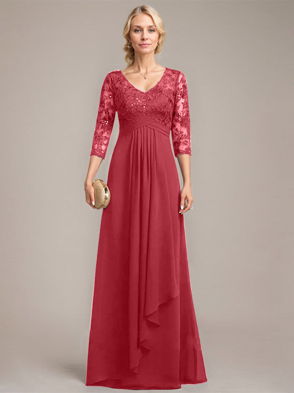 Vestido de novia de corte línea A, escote en V, largo hasta el suelo, de gasa de encaje con volantes en cascada y lentejuelas. 