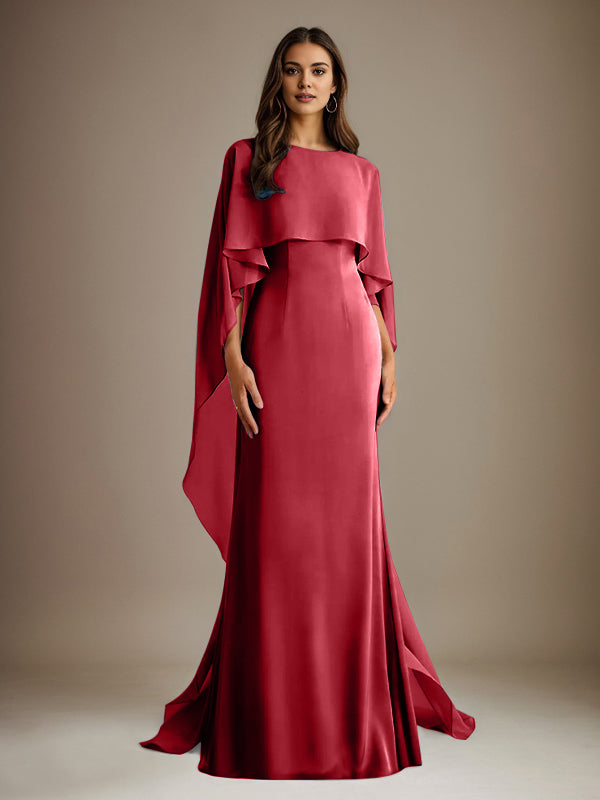 Vestido de gasa de corte recto/columna, escote barco y largo hasta el suelo, para la madre de la novia, con volantes en cascada. 
