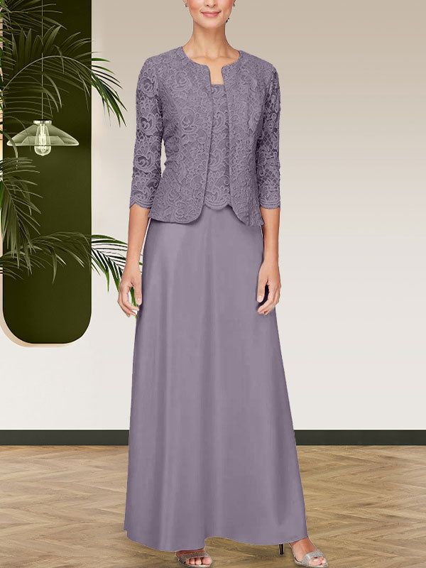 Robe jupe-veste en dentelle pailletée et satin avec veste ouverte