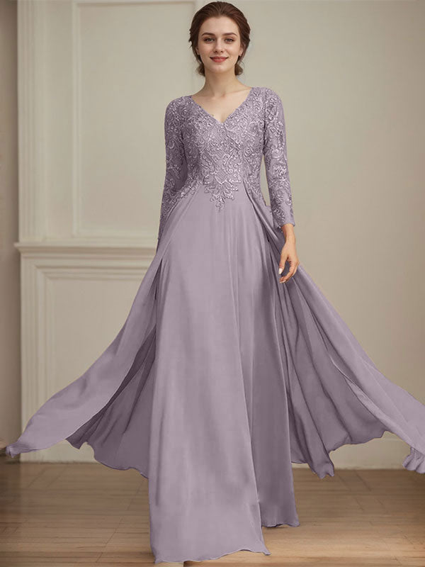 Vestido de novia de corte A, escote en V, largo hasta el suelo, de gasa de encaje con lentejuelas para la madre de la novia 
