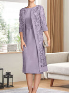 Vestido de gasa corte recto/columna hasta la rodilla para la madre de la novia con lentejuelas plisadas