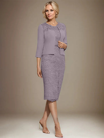 Robe fourreau/colonne en mousseline de soie et dentelle, longueur genou, ornée de perles, pour la mère de la mariée 