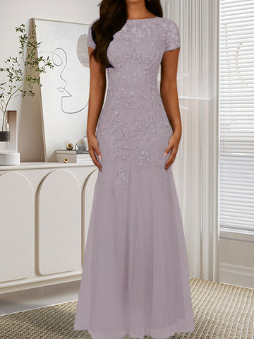 Dark Navy Mermaid Scoop Sequins Tulle Dress