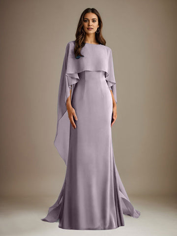 Sheath/Column Boatneck Floor-Length Chiffon Mother of the Bride Dress With Cascading Ruffles