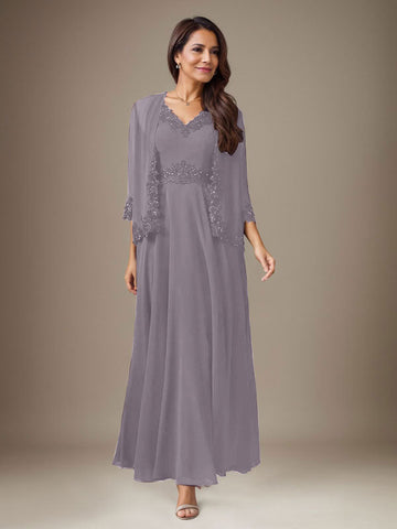 Plum A-Line Sequins Chiffon Dress