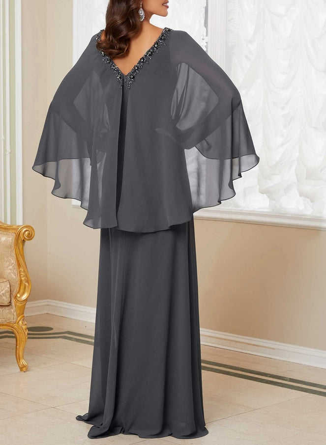 Robes de mère de la mariée de coupe trapèze/princesse à col en V ornées de perles 