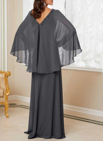 Robes de mère de la mariée de coupe trapèze/princesse à col en V ornées de perles 