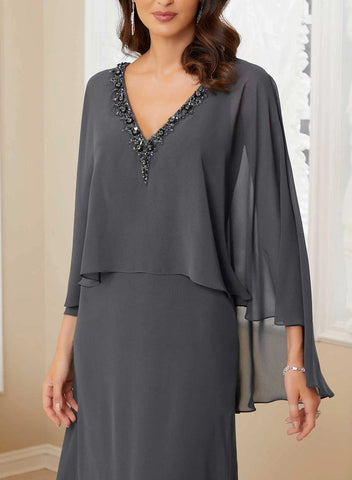 Robes de mère de la mariée de coupe trapèze/princesse à col en V ornées de perles 