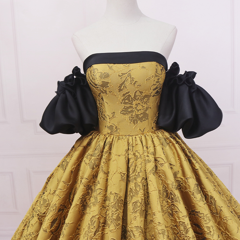Vestido de novia dorado de estilo retro, corte ajustado, estilo vintage, vestido de baile s04