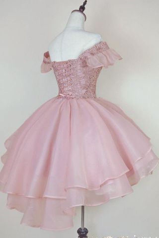 Princess Pink Lace Applique Short Homecoming Dress Y2502