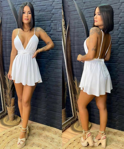 Vestido blanco de fiesta de bienvenida, corte en A y espalda descubierta Y4017