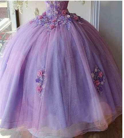 Vestido largo de tul estilo princesa con flores, vestido de gala para quinceañera Y4372