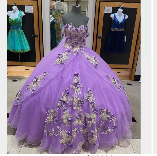 Robe de bal bouffante pour femme avec appliques, violet clair, Y1091