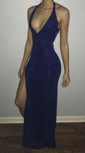 Robe de soirée bleu roi sexy à paillettes, robe de bal bleu roi Y4419