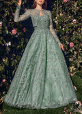 Precioso vestido de noche formal de corte A, de tul verde, lentejuelas y cuentas, modelo Y8358