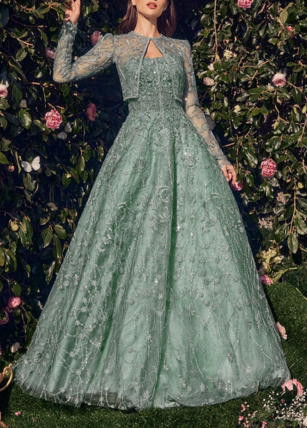 Precioso vestido de noche formal de corte A, de tul verde, lentejuelas y cuentas, modelo Y8358