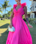 Chiffon A Line Ruffle Prom Dresses for Women V Neck Long Bridesmaid Dresses Backless Formal Evening Gowns  Y3043