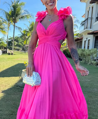 Robes de bal en mousseline de soie à volants, coupe trapèze, col en V, robes de demoiselle d'honneur longues, robes de soirée formelles dos nu Y3043