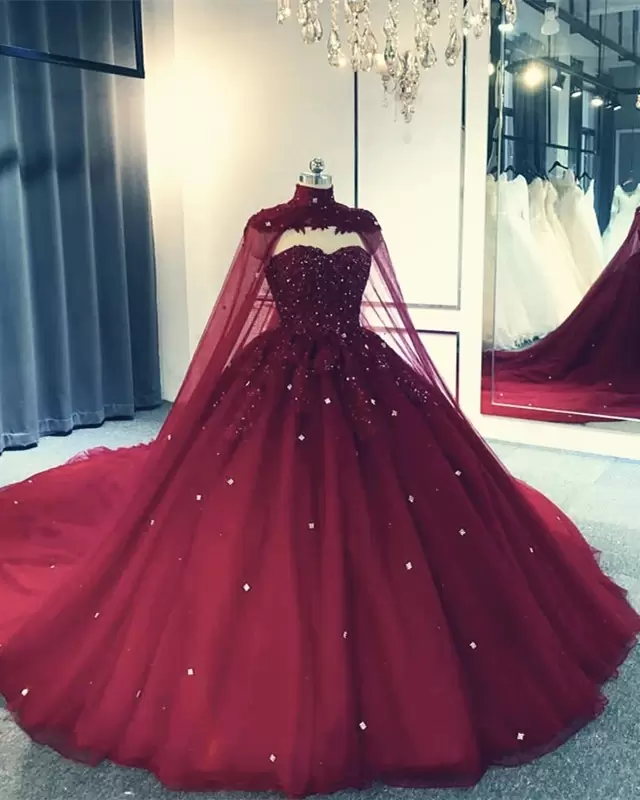 Vestido de baile de gala de tul azul real con capa S8255