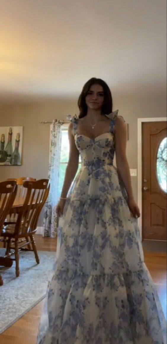 Robe de soirée de bal trapèze en mousseline à motif floral spécial Y6721