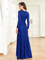 Luxury Long Sleeve V-Neck Evening Dress 2025 Women Wedding Party Sequins For Female Guests Red Prom Cocktail Dresses