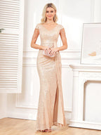 Vestido de noche elegante para mujer con escote en V, lentejuelas, abertura, pedrería, estilo maxi largo, ideal para fiestas de graduación, cócteles, bodas y eventos formales.