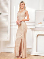 Vestido de noche elegante para mujer con escote en V, lentejuelas, abertura, pedrería, estilo maxi largo, ideal para fiestas de graduación, cócteles, bodas y eventos formales.
