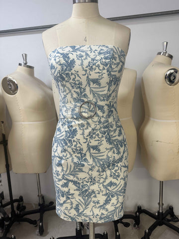 Vestido corto estampado floral para fiesta de bienvenida, sin tirantes, modelo Y3080