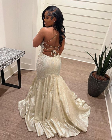 Vestido de noche de sirena encantador con espalda de cordones, vestido glamuroso Y6468