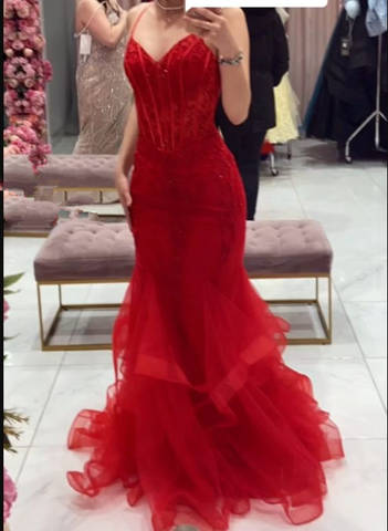 Charming Red Mermaid Evening Dress Red Pageant Dress Y5954