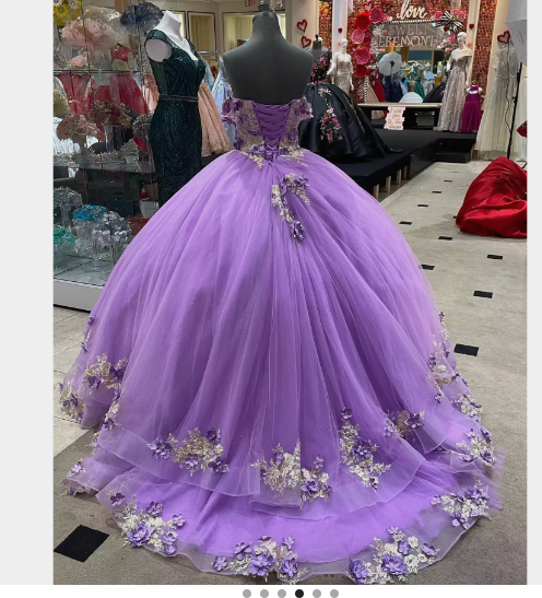 Robe de bal bouffante pour femme avec appliques, violet clair, Y1091