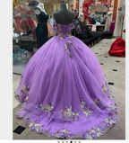 Robe de bal bouffante pour femme avec appliques, violet clair, Y1091