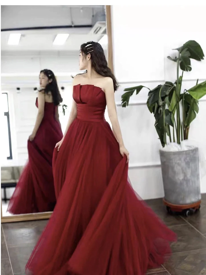 Vestido de graduación sin tirantes, vestido de fiesta rojo, encantador vestido de novia Y1298