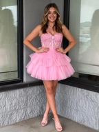 Vestido de fiesta de línea A con escote corazón y volantes Y2828