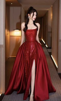 Robe de soirée longue rouge à sequins, bustier sirène, modèle Y8275