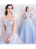 Vestido de quinceañera azul con hombros descubiertos, vestido de baile azul Y52