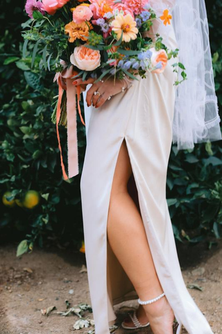 Elegant High-Slit Satin Long Prom Dress Formal Evening Dress Y8451