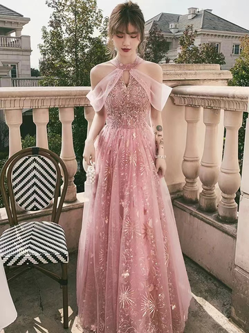 Robe de soirée rose, robe de bal dos nu, robe de soirée féerique Y1918